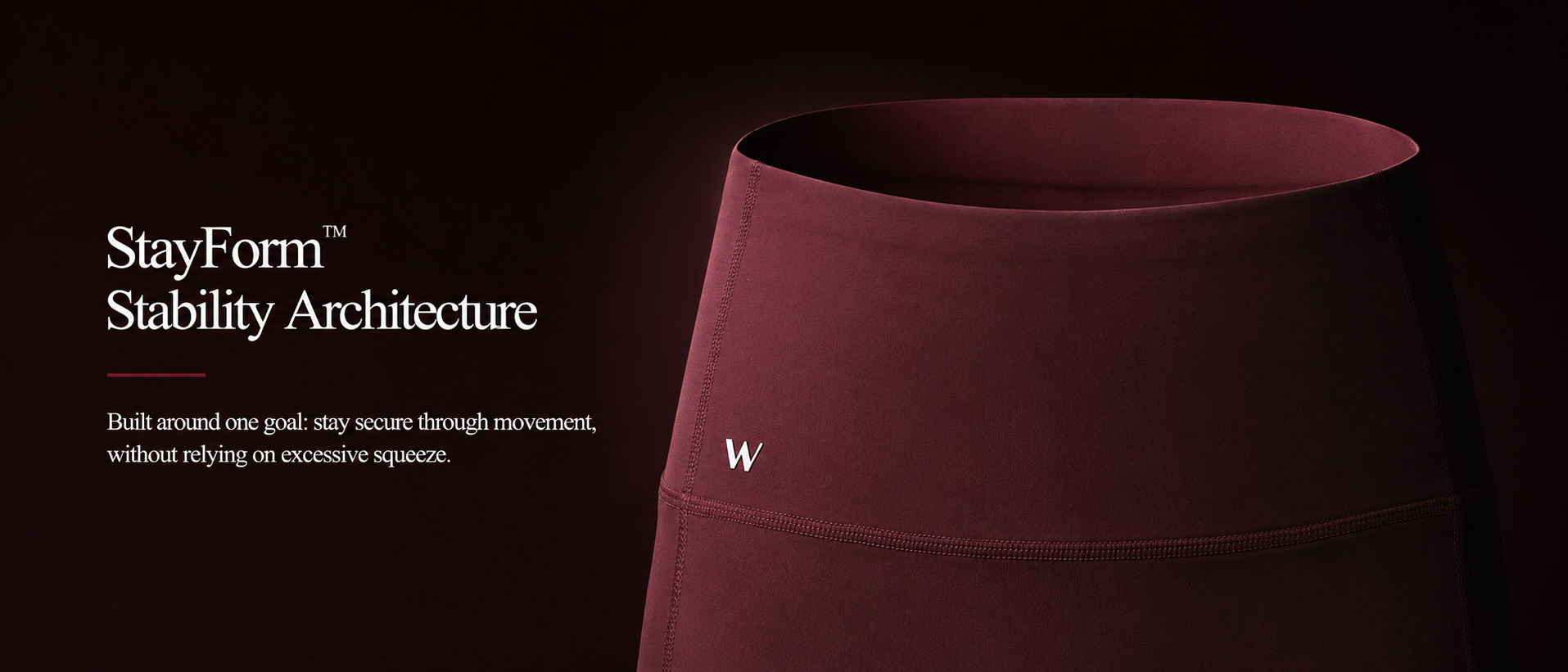 Burgundy StayForm waistband shown as a stability architecture.